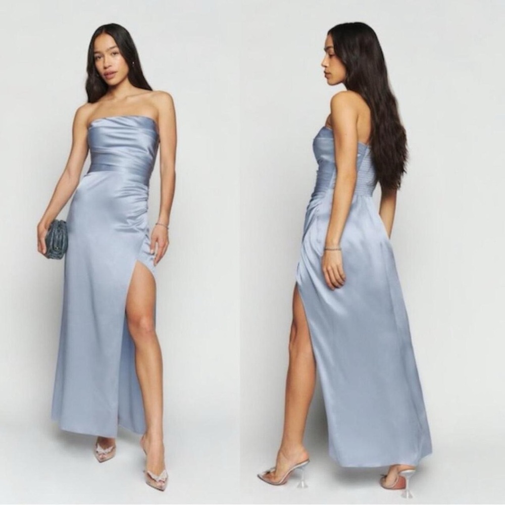 Reformation Blue Strapless Gown